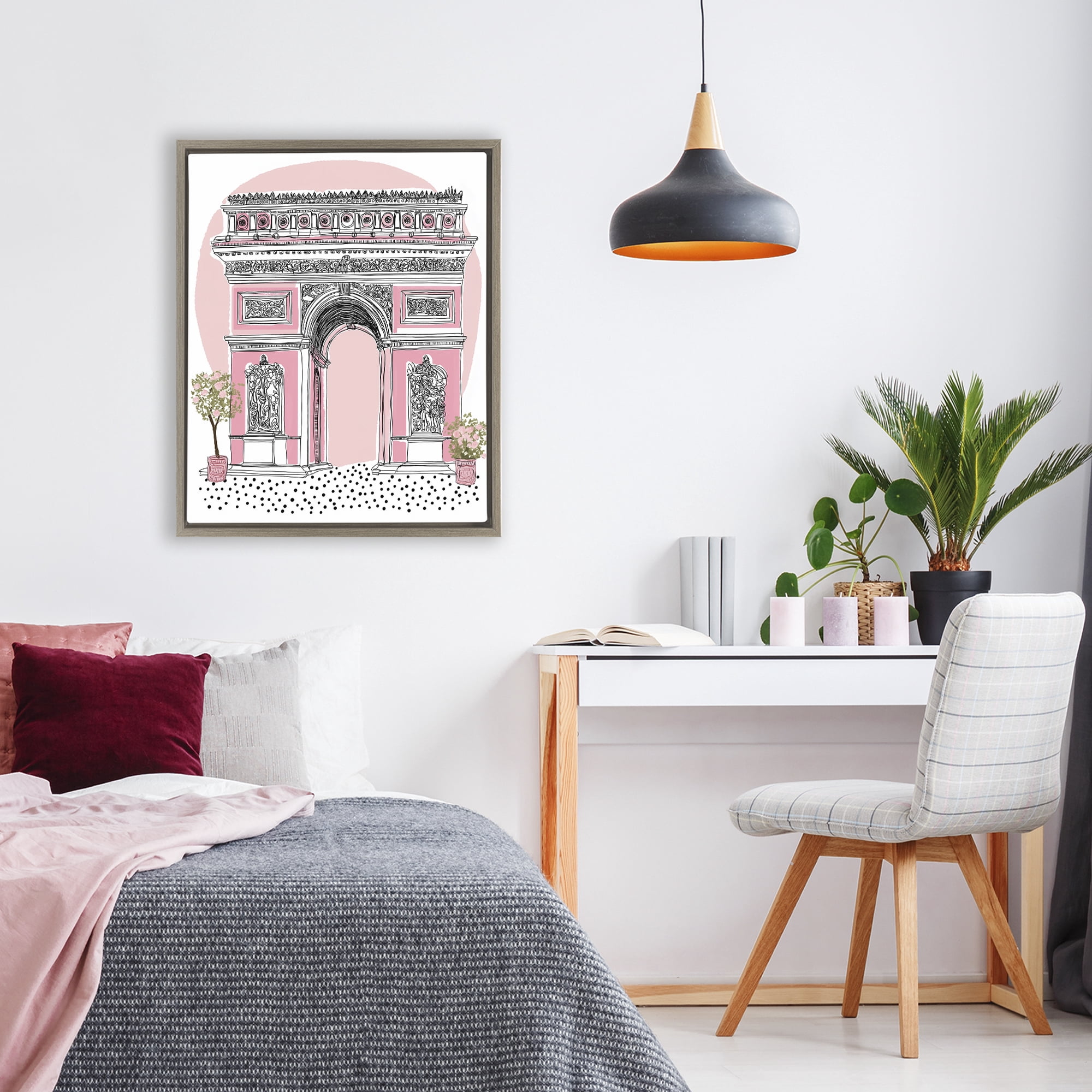 Stupell Industries Pink Neoclassical Archway Brown Framed Floater Canvas Wall Art, design by Jess Stempel