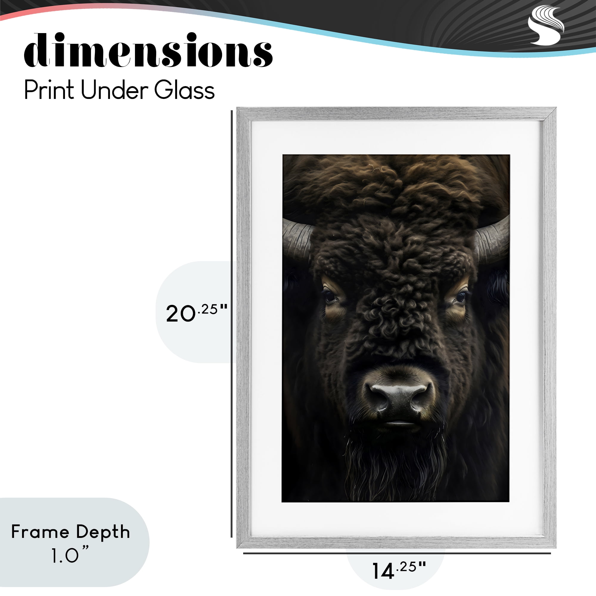 Stupell Industries Bison Portrait Close Up Gray Framed Print Under Glass, design by Creative Studio