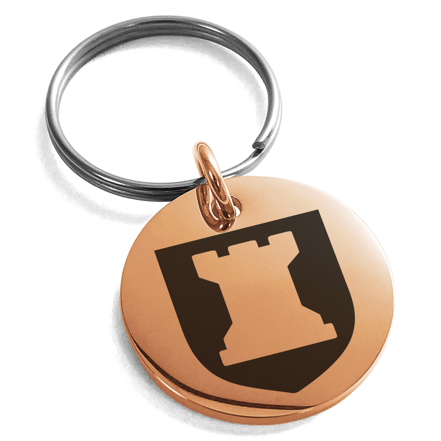 Key Ring Rook Stainless Steel Rook Strategy Coat of Arms Shield Engraved Small ...