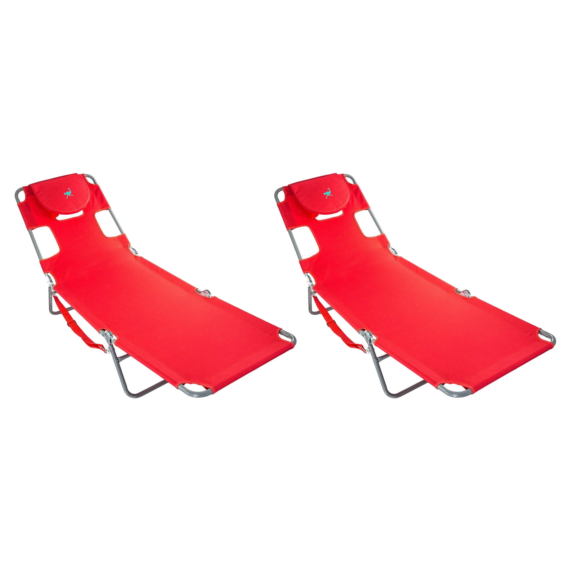 Ostrich Chaise Lounge Folding Portable Sunbathing Poolside Beach Chair Red 