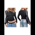 thumbnail image 3 of Camisetas de Larga para Mujer, Tops Cortos Básicos de Moda de Otoño, Conjuntos para Salir, Ropa Y2k Negro M, 3 of 7