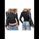 thumbnail image 3 of Camisetas de Larga para Mujer, Tops Cortos Básicos de Moda de Otoño, Conjuntos para Salir, Ropa Y2k Negro L, 3 of 7