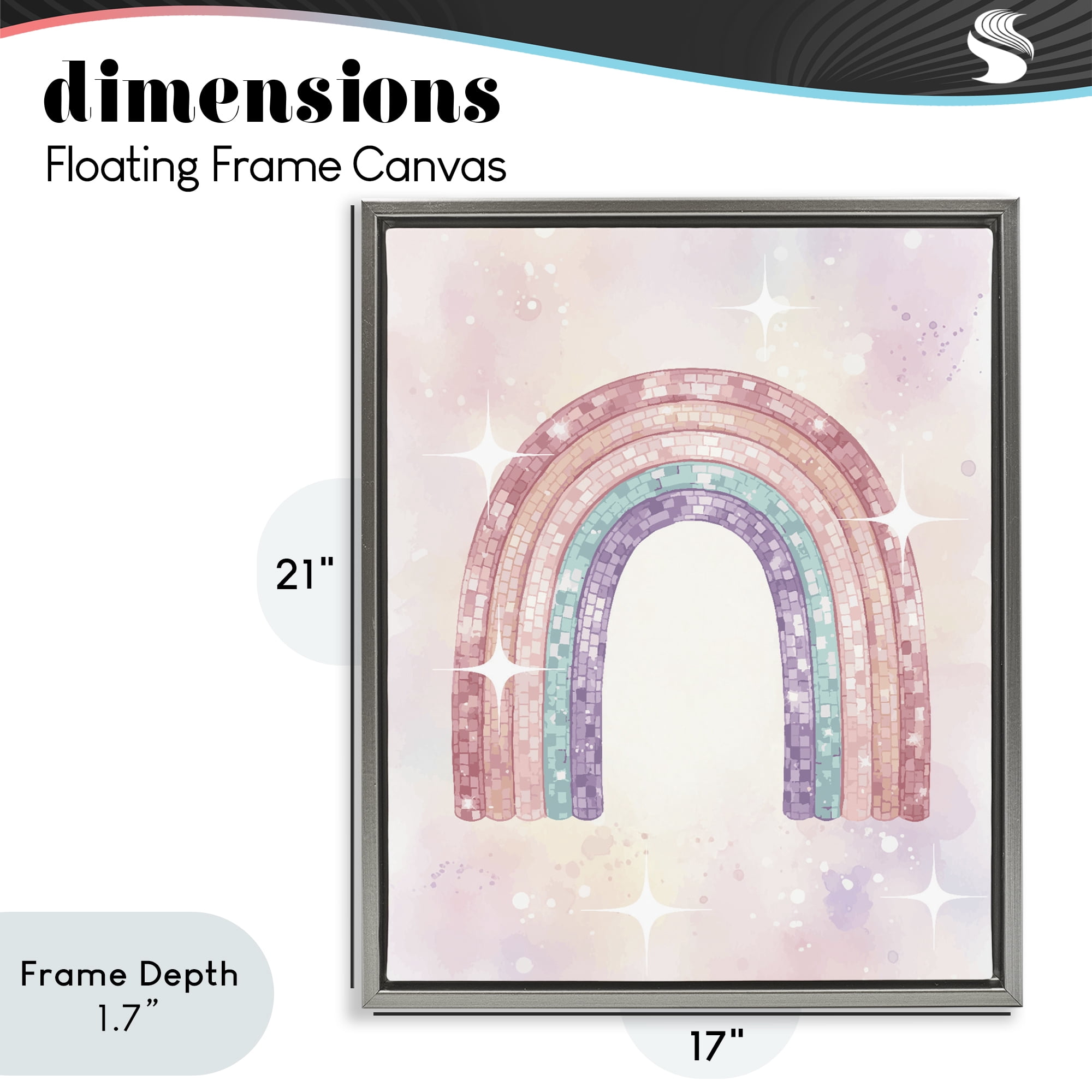 Stupell Industries Pastel Disco Rainbow Sparkles Gray Framed Floater Canvas Wall Art, design by Lil' Rue