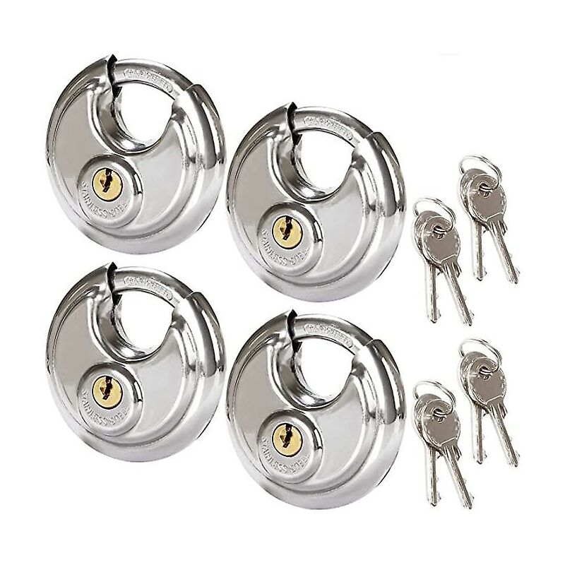 set Of 4 Stainless Steel Security Circular Padlocks, Rust Resistant