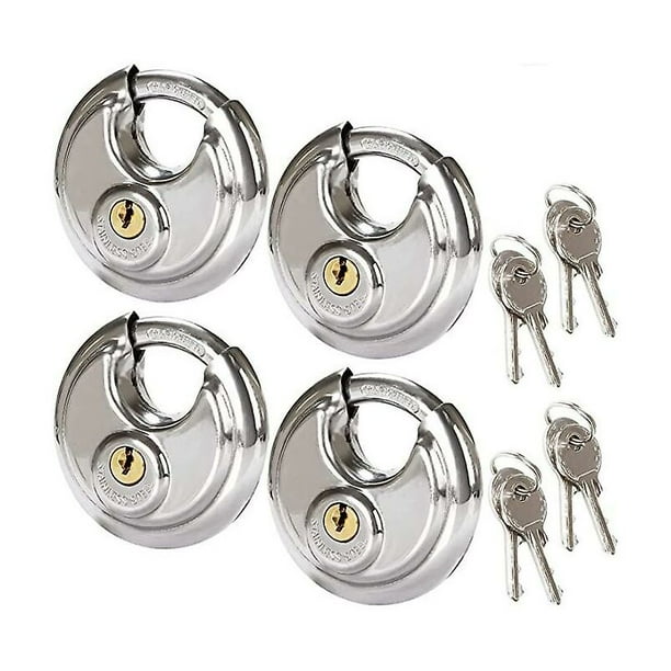 set Of 4 Stainless Steel Security Circular Padlocks, Rust Resistant
