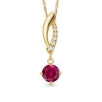 Gem Stone King 0.63 Ct Red Created Ruby G/H Lab Grown Diamond 14K Yellow Gold Pendant with Chain