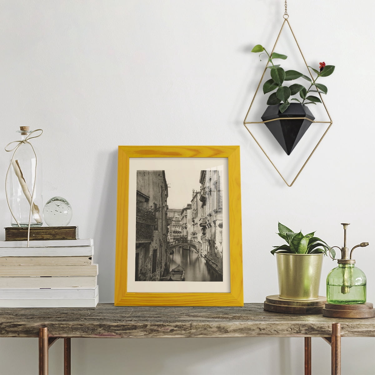 Vintage Views of Venice IV - Framed Print w/glass - Sunflower Yellow
