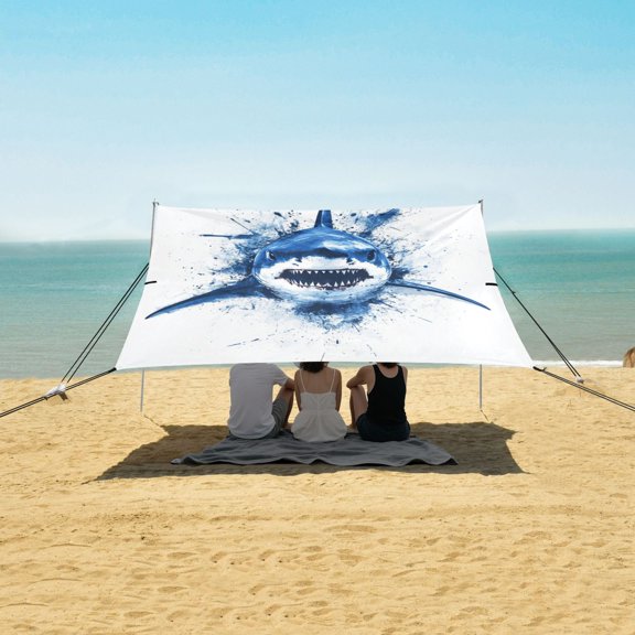 Beach Tent Beach Canopy 9.2x10.5Ft Beach Tent Sun Shelter Outdoor Canopy with Carry Bag for Camping, Backyard and Picnics An Blue Angry Shark