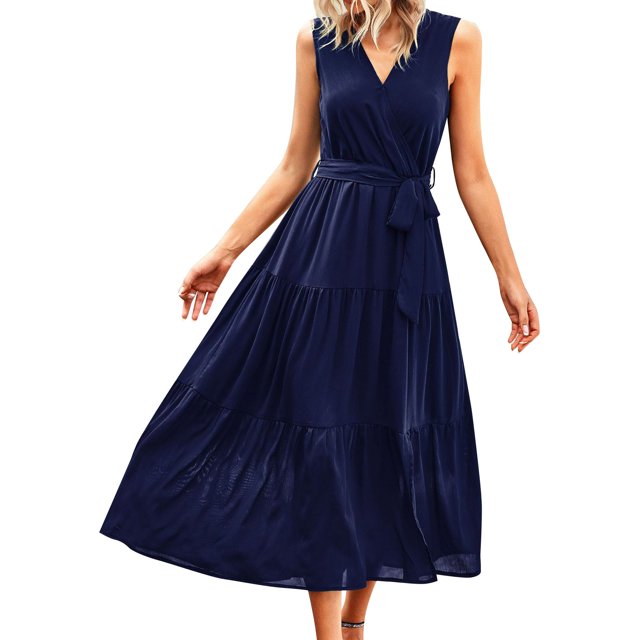 Gibobby Vestido largo casual de verano para mujer Vestido de manga corta estilo camiseta de verano informal con cintura para mujer(Marina,G)