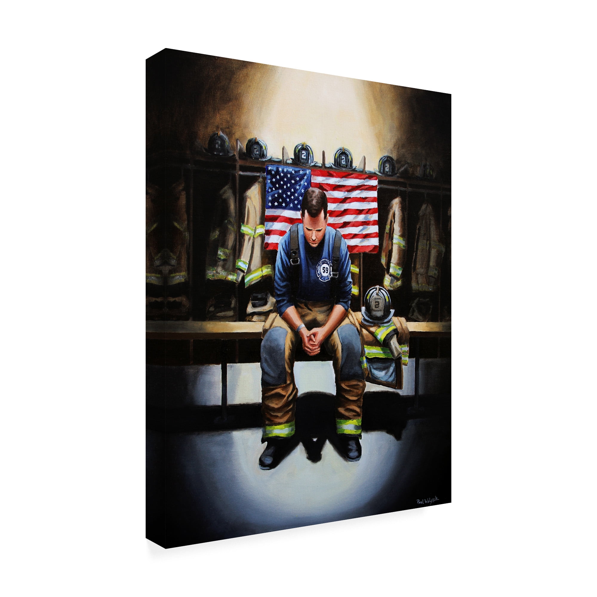 Trademark Fine Art 'Praying Firefighter' Canvas Art by Paul Walsh