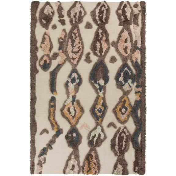 Hauteloom Childs Wool Living Room, Bedroom Area Rug - Natural Fibers - Plush Pile - Beige, Dark Red, Blue - 2' x 3'