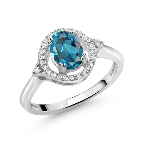 Gem Stone King 1.34 Ct Oval London Blue Topaz 925 Sterling Silver Ring (Size 7)