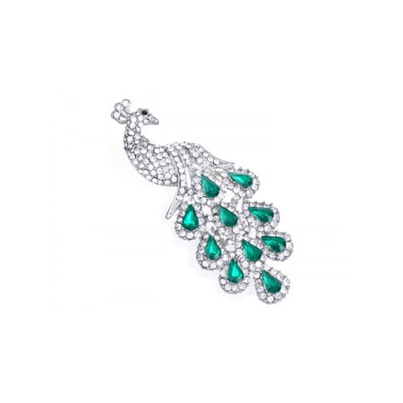 - Saint Fashion Silver Tone Teardrop Feather Tail Green Peacock Custom Pin Brooch