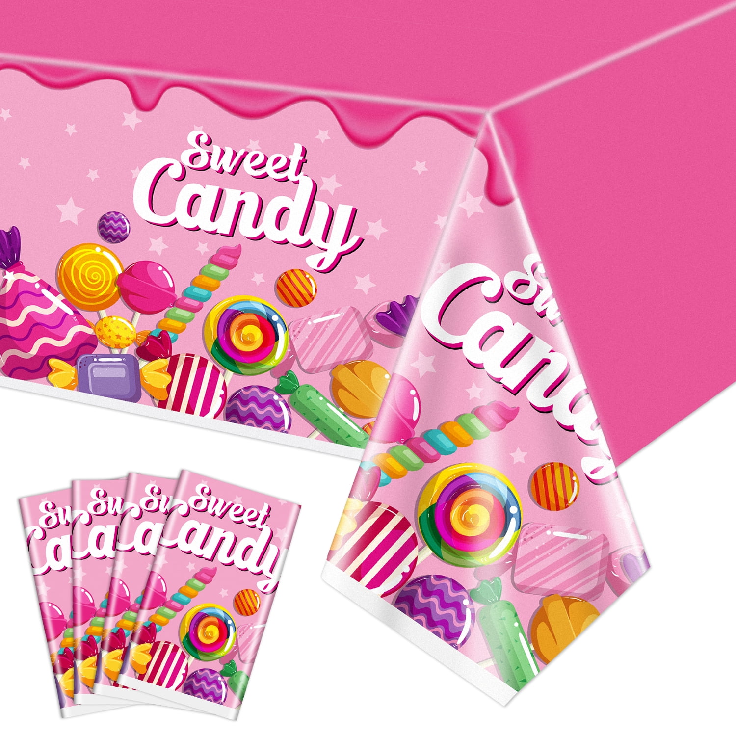 4 Pack Candy Land Tablecloths 86 x 51 Inch Lollipop Plastic Tablecloths