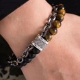 thumbnail image 3 of LinYooLi Cuff Bracelet for Men Natural Stones Frosted Beads Chain Personality Trendy Daily Accessory Gift for Father Boyfriend Son, 3 of 7
