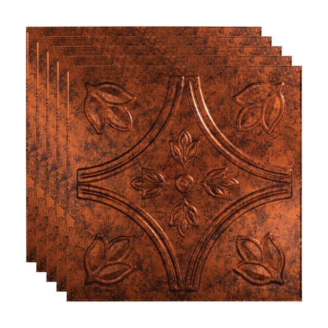 FASÄDE Traditional Style/Pattern 5 Decorative Vinyl 2ft x 2ft Lay in Ceiling Panel in Moonstone Copper (5 Pack)