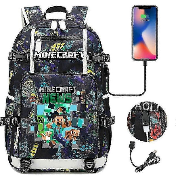 Minecraft Backpack Waterproof School Bags Laptop Rucksack Travel Usb Backpack Capacity Bookbag For Boys Girls
