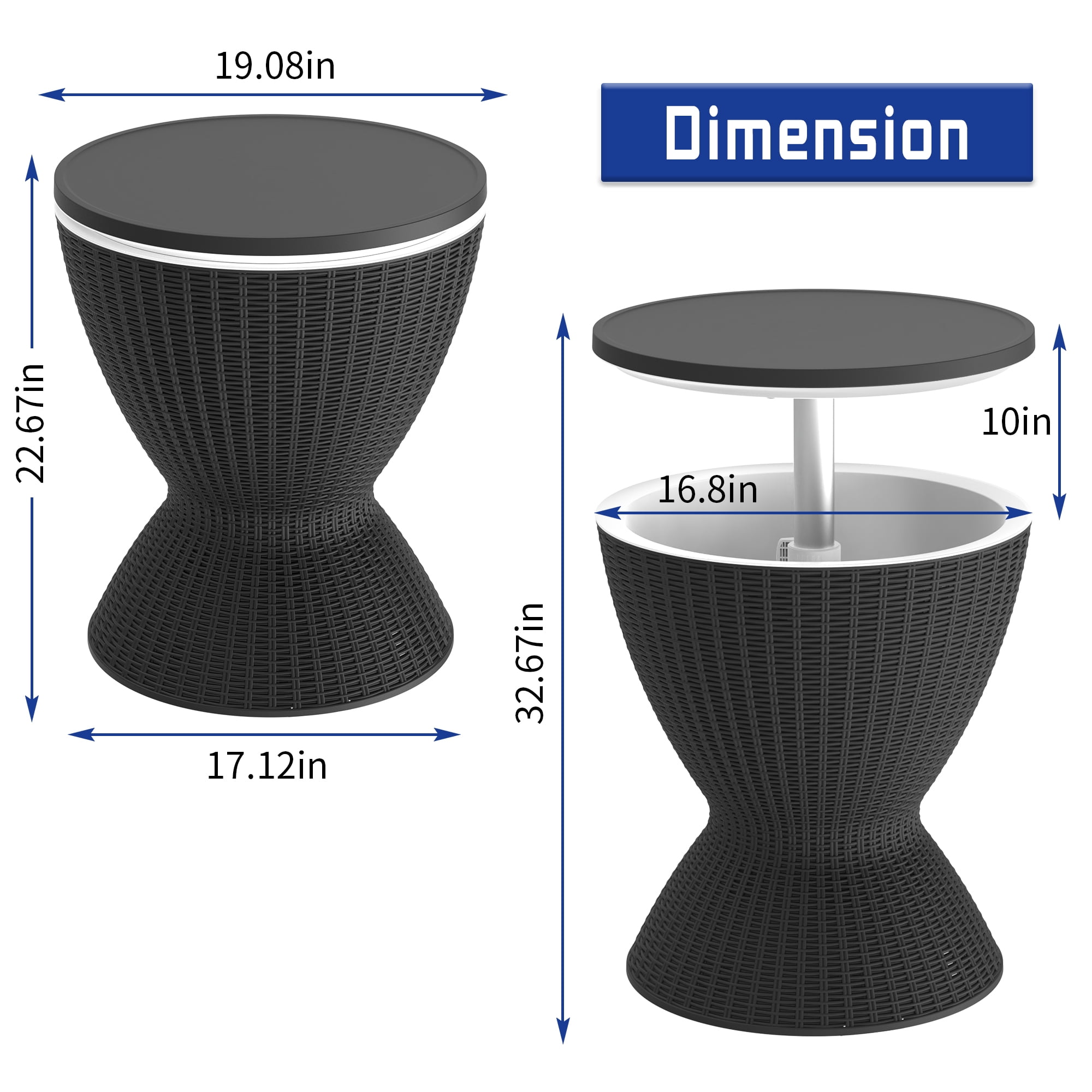 Fazzn  Outdoor Cooler Side Table - 3 in 1 - Designed for use as Outdoor Side Table, Patio Decor and Ice Chest.Black/Brown