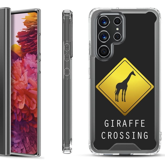 Shockproof Bumper Phone Case for Samsung Galaxy S22 Ultra 5G, by OneToughShield ® - Road Sign Giraffe