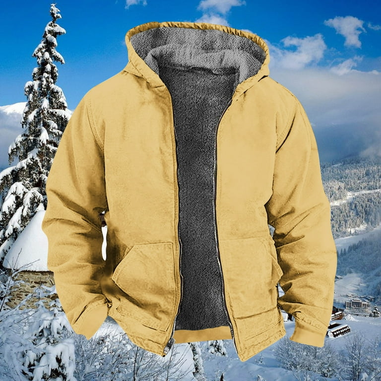 JSGEK Hoodies Casual Clothes for Men Clearance Long Sleeve Zip up Fluffy  Fuzzy Sherpa Men's Outerwear Jacket Long Sleeve Loose Vintage Yellow XL