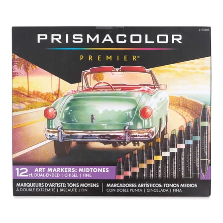 Prismacolor Premier Dual-Ended Art Markers - Mid Tones, Set of 12