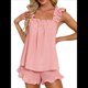 thumbnail image 1 of Conjunto de Pijama de 2 Piezas para Mujer con Volantes, Camiseta Sin Mangas y Pantalones Cortos Suaves, Pijama de Novia para Mujer. Rosa Oscuro L, 1 of 9