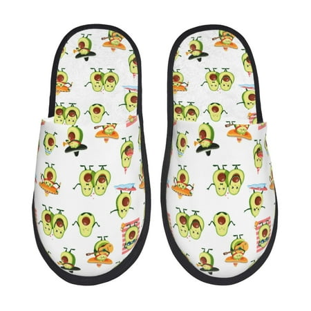 

Fuzoiu Kawaii Mexican Avocado Print Unisex Furry Slippers Plush Indoor Shoes Trendy House Slippers Anti-Skid EVA Sole House Shoes for Home Office and Travel -Large