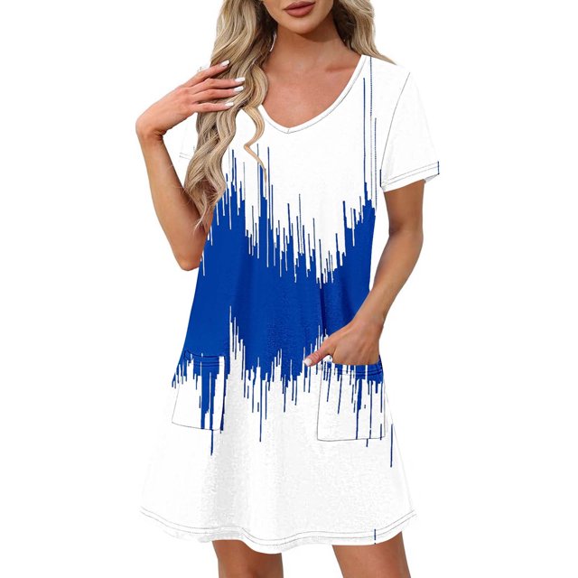 Liquidation d'Été 2025! Robe Grande Taille pour Femmes, Liquidation de Robe d'Été pour Femmes, Mode Féminine Robe Décontractée à Manches Courtes Imprimée Col en V