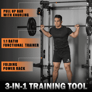 Mikolo Foldable Power Rack Cage,1000lbs Capacity Wall Mounted Squat Rack, Independent pulley system with Aluminum Pulleys , Space Saving Home Gym Equipment