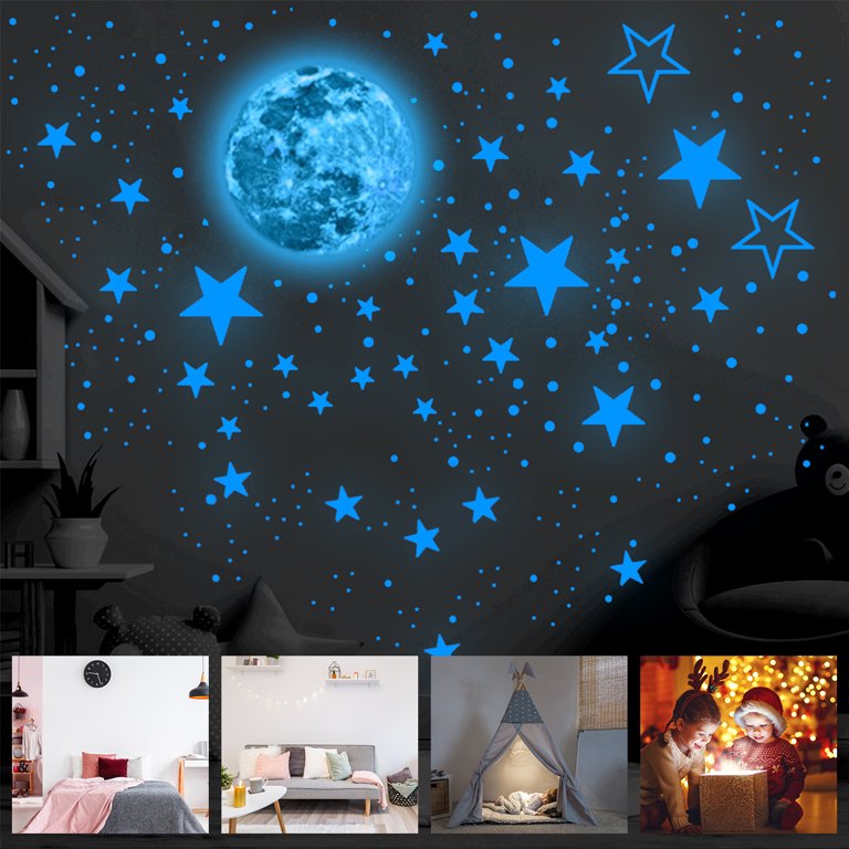 435Pcs Glow in The Dark Stars Wall Stickers Glowing Stars for Ceiling  Luminous Stars and Moon Wall Decals Fluorescent Star Ceiling Stickers for  Living Room Nursery Kids Bedroom Decor 