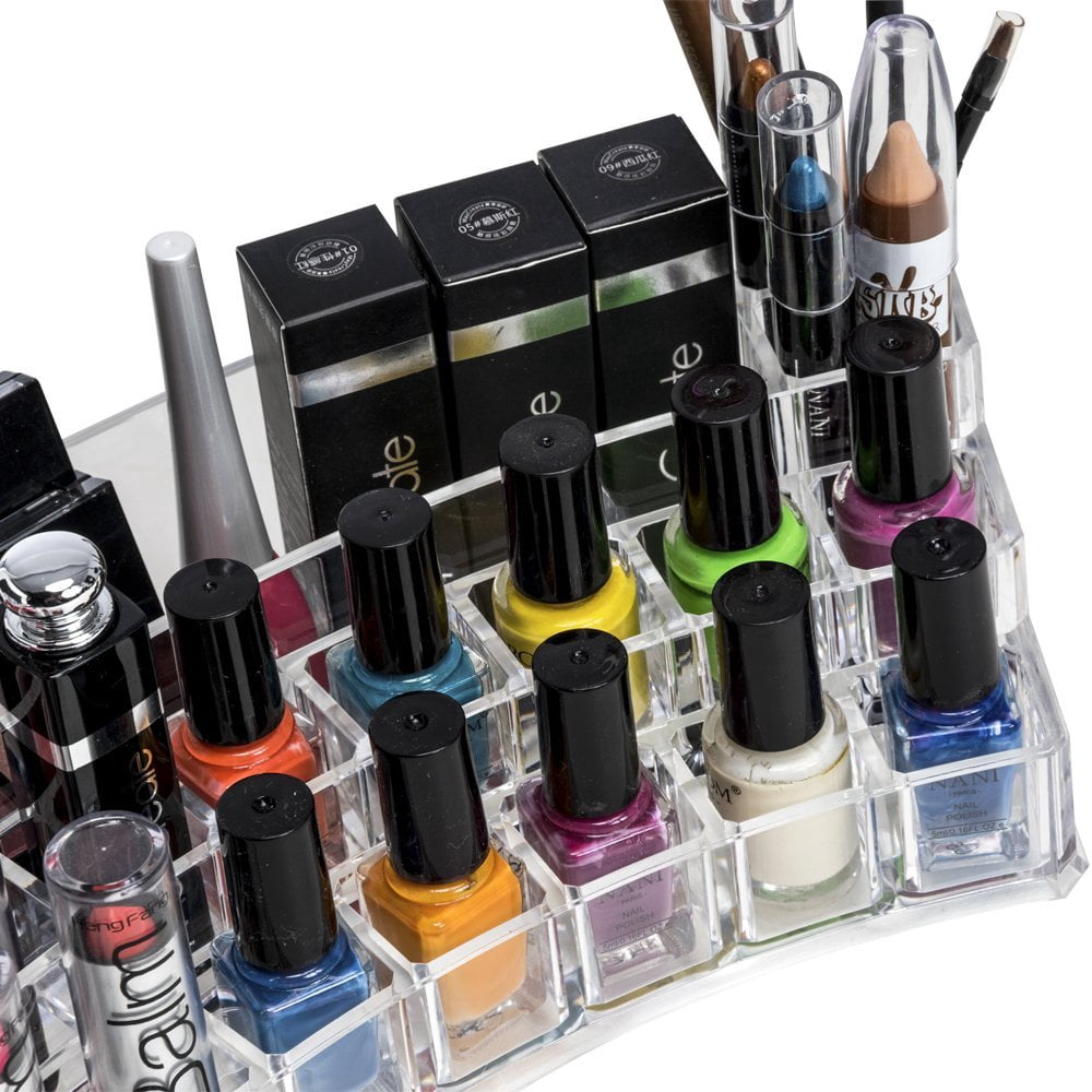 K-Cliffs Clear Acrylic Makeup Organizer w/19 Compartments /Lipsticks Nail Polish/Brushes Organizer.