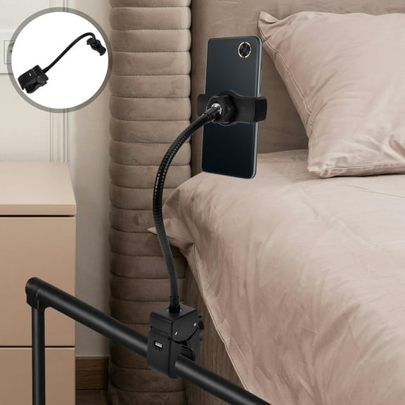 Niceauty Sturdy Black Clip Phone Holder Stand with Pad for Desk Bed and Office Hands-Free Viewing
