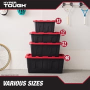Hyper Tough 17 Gallon Medium Storage Bin with Snap Lid, Black and Red, Heavy Duty Plastic Storage Container