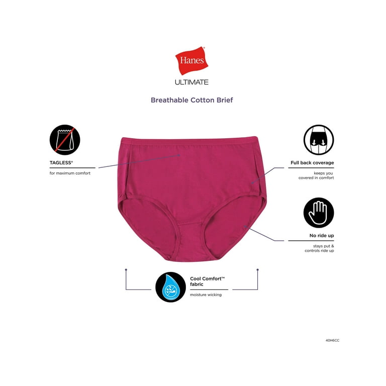Hanes Ultimate Women's Breathable Brief Underwear, 6-Pack Sugar Flower  Pink/White/Concrete Heather/Black/Purple Vista Heather/Purple Floral Print  8 