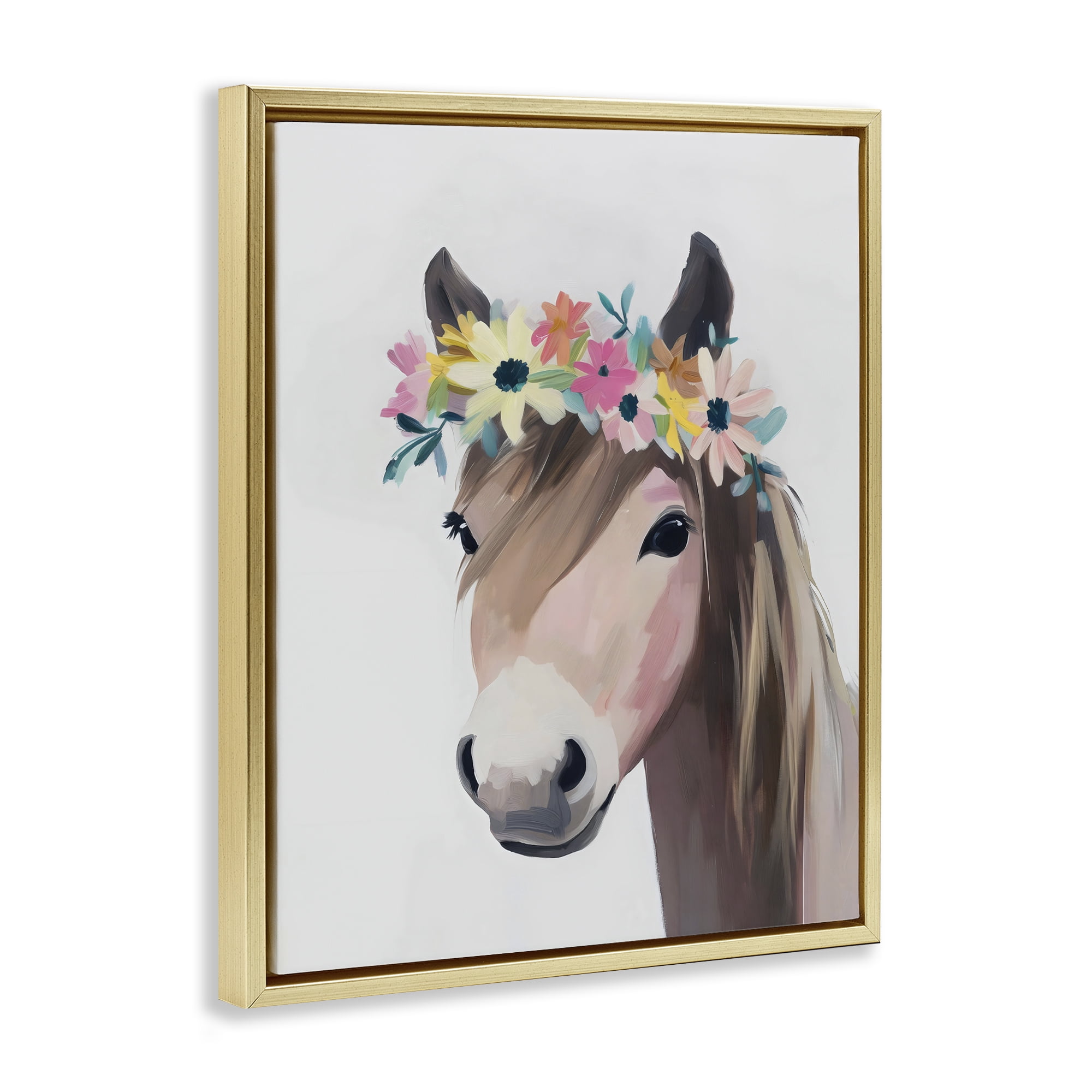 Stupell Industries Flower Crown Horse Gold Framed Floater Canvas Wall Art, design by The Prints Vibe