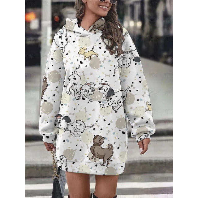 Sudadera con capucha de animales de Disney para mujer, moda Retro de Dálmatas, sudadera de dibujos animados, Jersey Harajuku lindo, vestido con bolsillo, Top