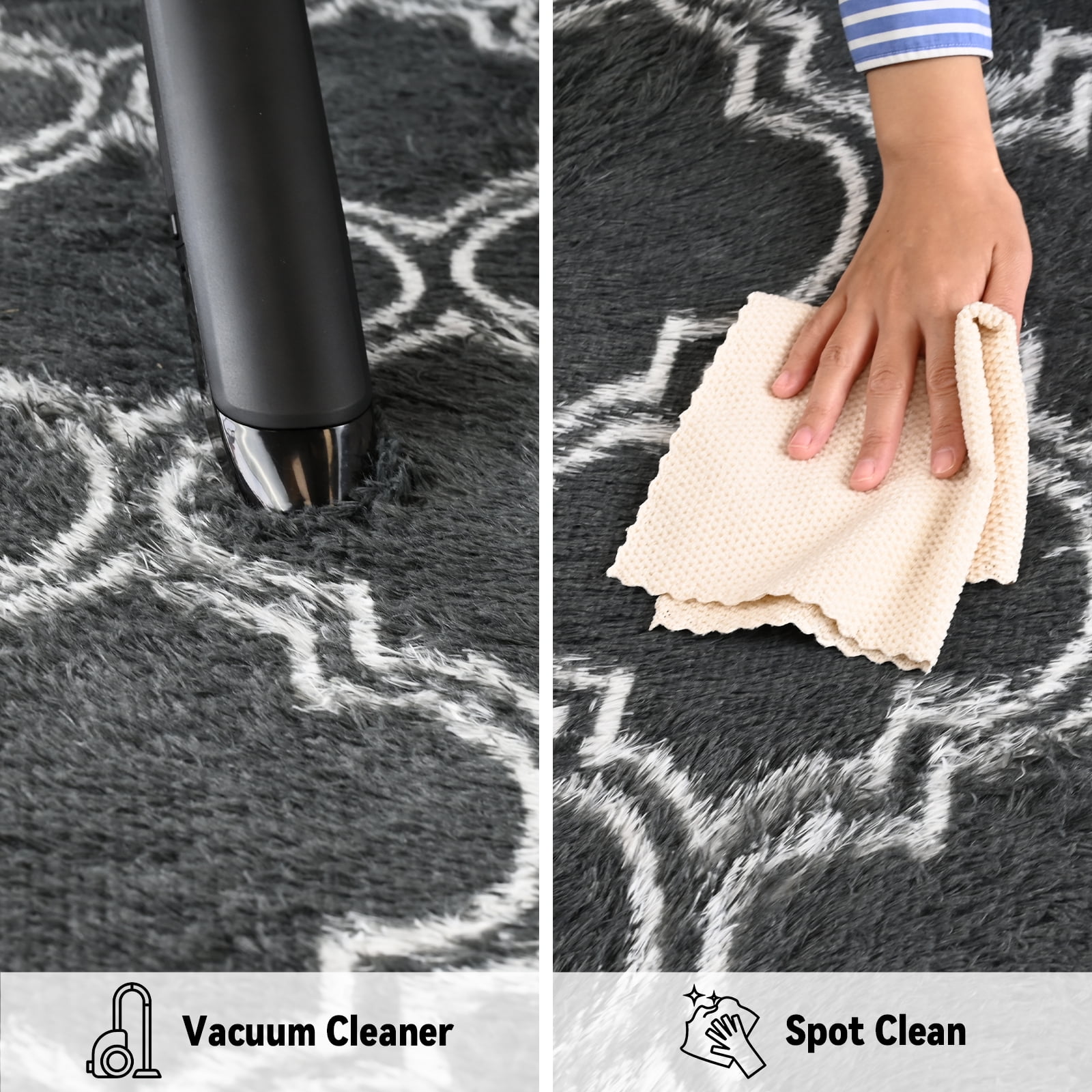 Pentantan 5ft x 8ft Geometric Shag Area Rugs for Living Room, Moroccan Fluffy Bedroom Carpet, Dark Gray