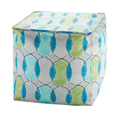 Avila Printed Circles 3M Scotchgard Outdoor Pouf - Blue/Green
