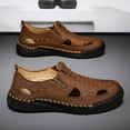 thumbnail image 5 of Men's Casual Leather Sandals Hollow Outdoor Breathable Comfortable Closed Toe Fisherman Summer Beach Walking Wading Shoes Yellow 6.5 US, 5 of 7