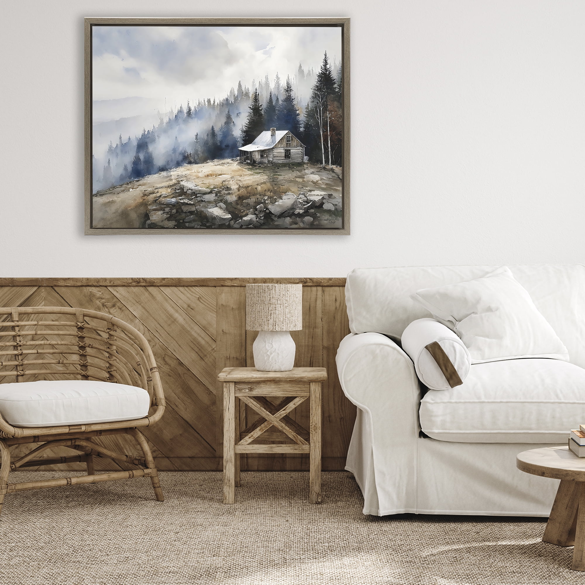 Stupell Industries Misty Cabin on Ridge Brown Framed Floater Canvas Wall Art, design by Franklyn Gregory