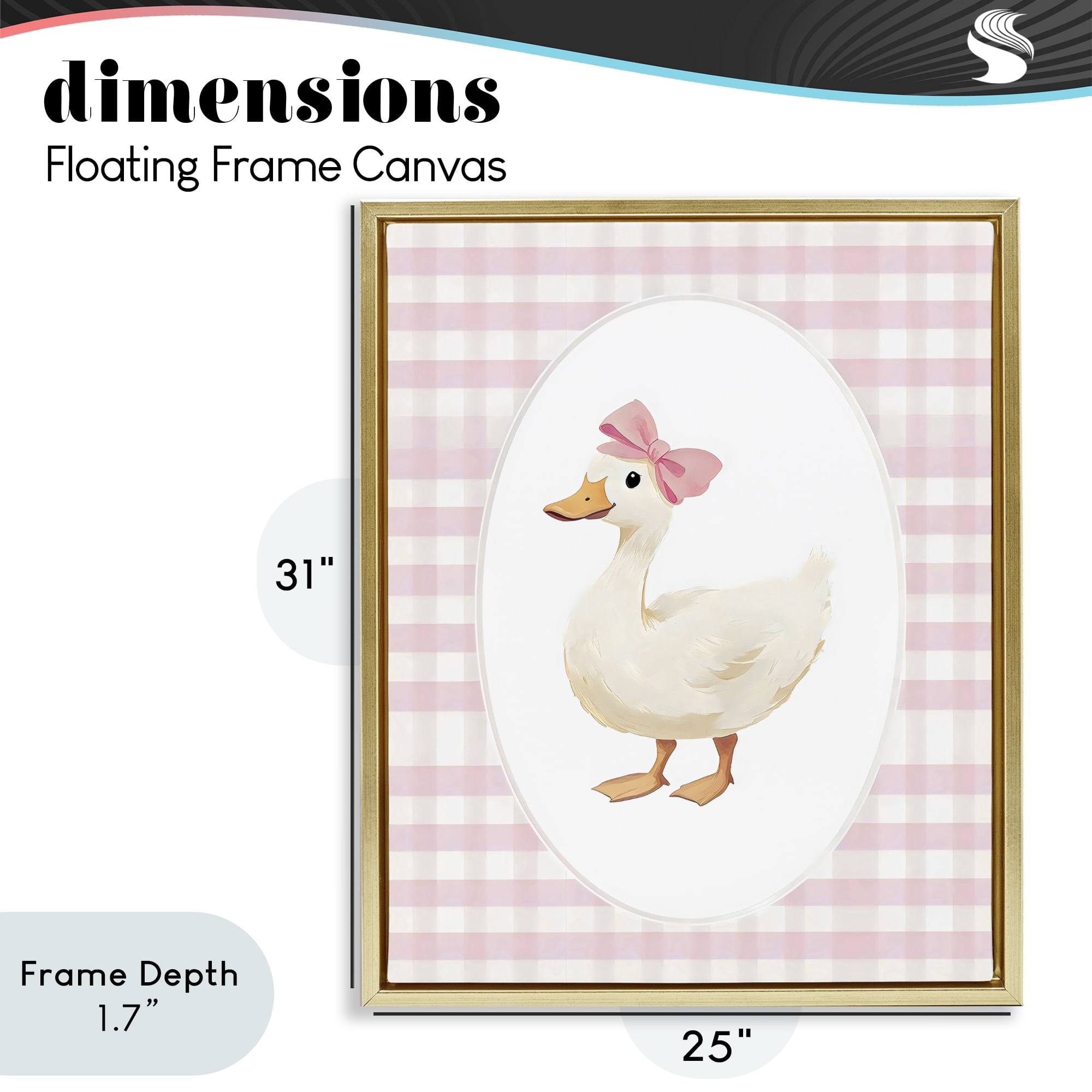 Stupell Industries Pink Gingham Duckling Gold Framed Floater Canvas Wall Art, design by Arlington Prints