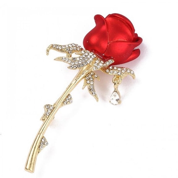 Rhinestone Red Rose Flower Brooches For Women Elegant Flower Lapel Pins Wedding Party Badge Jewelry Valentine's Day