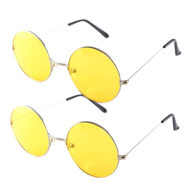 Gafas retro redondas coloreadas de protección UV400 de gafas de sol de gran tamaño coloreadas 2PCS para hombres mujeres (lente de marco amarillo de oro)