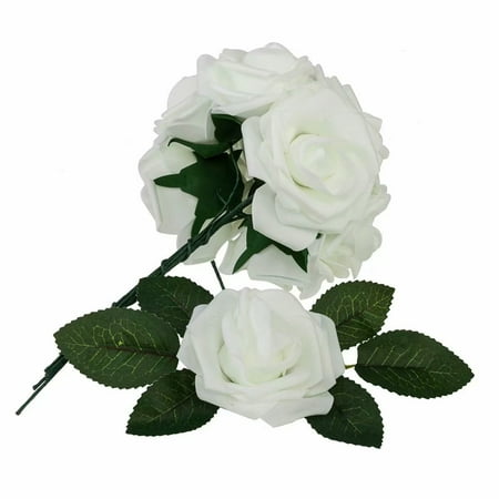 Baby Flower Bouquets Artificial Flower Rose, 50pcs Real Touch Artificial Roses for DIY Bouquets Wedding Party Baby Shower Home Decor White ()