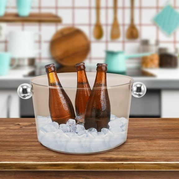 SOPOTUTU Light Brown Acrylic Beverage Tub with Handles Portable Ice Bucket for Parties and Home Use