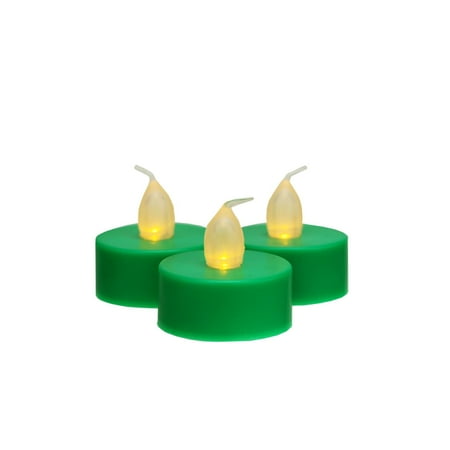 Green Led Tea Lights Set of 3 Battery Operated LED Flickering Amber Lighted Green Christmas Tea Light Candles 1.5
