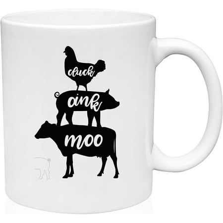 

Coffee Mug Cluck Oink Moo Pig Cow Rooster Farm Animals Farm Life Country White Coffee Mug Funny Gift Cup