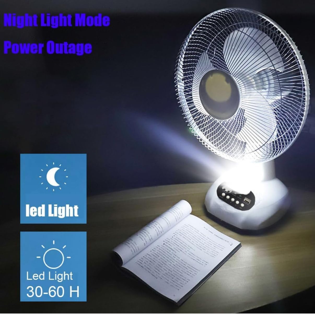 New Rechargeable Fan With solar panel, USB port, night LED light and 2 Free bulbs. Eco-Friendly Cooling
