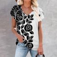 thumbnail image 2 of Pompotops Mode T-shirt d'Été à Manches Courtes Col en V Imprimé Décontracté Blouse Liquidation, 2 of 6