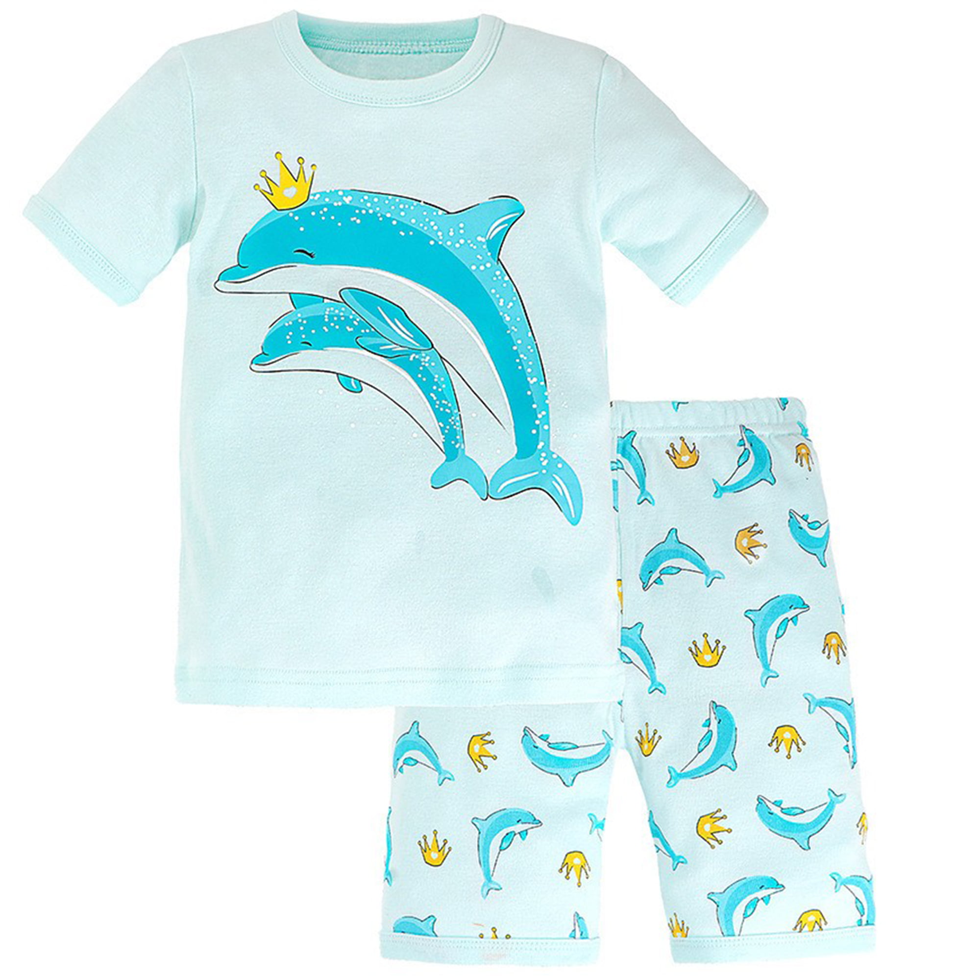 Dolphin&Fish Boys Pajamas 4Piece Toddler Kids Pjs Sets Cotton Toddler Clothes Sleepwears 